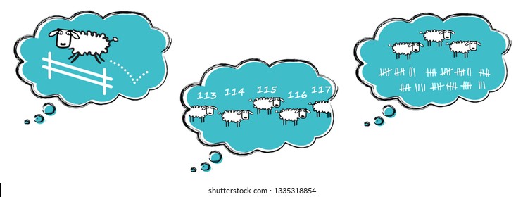 Fall asleep by counting sheep good night Pajamas time Lazy Day asleep counting sleepy Vector mute to count number tally World sleep day Dream day shhh silent please be quiet please silence.