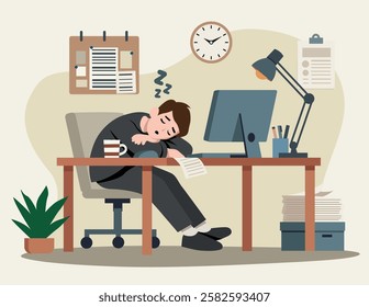 fall asleep at office illustration