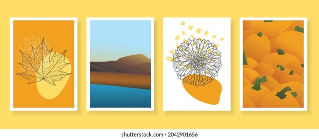 Fall autumn aesthetic abstract wall art poster print in vector illustration	
