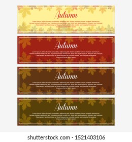 Fall and Autumn Banner Design with Four Colors Background. Vector Illustration. Unique Banner with Red, Orange, and Yellow Maple Clip Art. Vector Editable