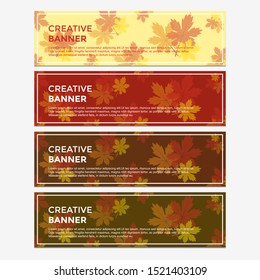 Fall and Autumn Banner Design with Four Colors Background. Vector Illustration. Unique Banner with Red, Orange, and Yellow Maple Clip Art. Vector Editable