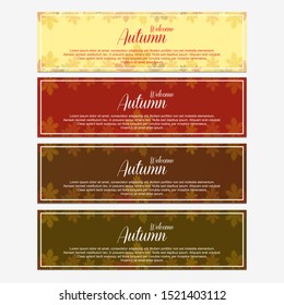 Fall and Autumn Banner Design with Four Colors Background. Vector Illustration. Unique Banner with Red, Orange, and Yellow Maple Clip Art. Vector Editable