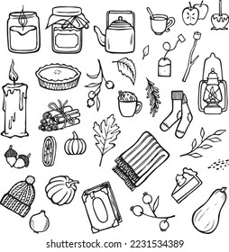 Fall Autumn Cozy Hand Drawn Illustrations Vector Set