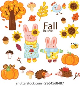 fall Autumn cute set vector hand drew for children 