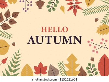 Fall Autumn Decoration Greeting Card. flat design style vector graphic illustration set