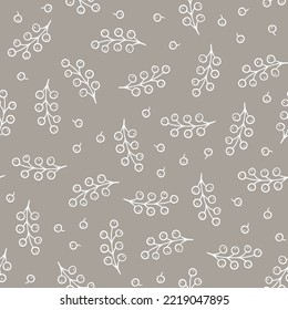 Fall Autumn Doodle Berry Branches linear monochrome vector seasonal seamless pattern isolated on light background 