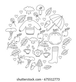 Fall autumn doodle vector icons set collection