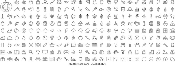 Otoño y Halloween delineado icono de Vector Megapack Set Fondo transparente PNG Editable Stroke EPS