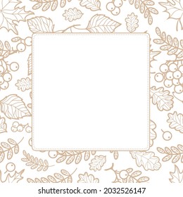Fall Autumn leaves Hello autumn, mountain ash, maple, oak, birch fall leaves frame vector illustration