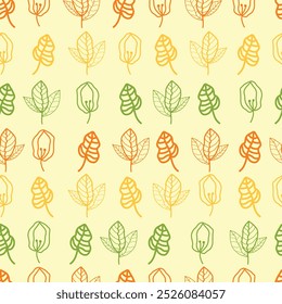 fall autumn leaves line art seamless pattern. Fall or autumnal leaves with line art texture seamless vector repeat pattern. It is suitable for fabric, tiles, decorations, wrapping, textile, arts.