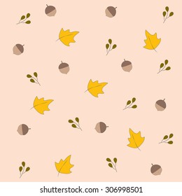 Fall autumn leaves with oak nuts seamless background vector design illustration.