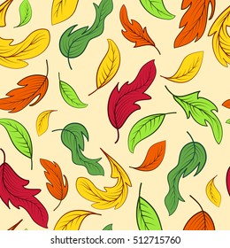Fall autumn leaves on light background. Seamless pattern. Free hand style.