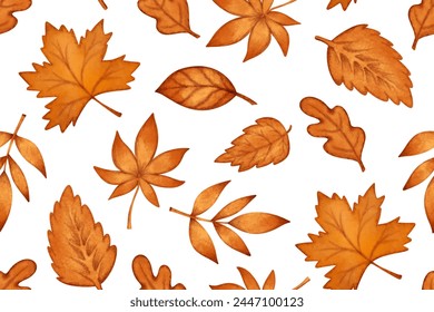 Fall autumn leaves seamless pattern, nature orange background