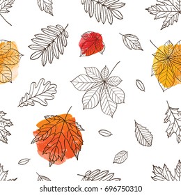 Fall of the autumn leaves. Seamless pattern.  Vector illustration.