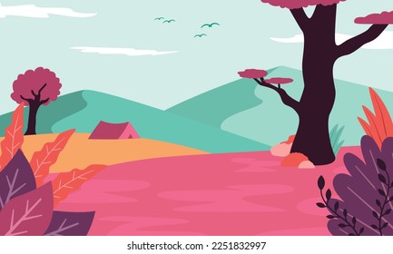 Fall Autumn Mountain Nature View Panoramic Landscape, Nature View in Autumn style background illustration