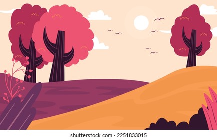 Fall Autumn Mountain Nature View Panoramic Landscape, Nature View in Autumn style background illustration