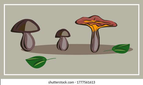 Fall, autumn. Mushrooms. Leaves. Maple. Oak. Pumpkin. Rowan. An Apple. September. October. November. Set of autumn vector isolated images.