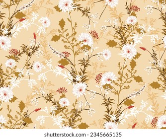 Fall  Autumn seamless pattern vector with Blooming Flower Fall colorful floral background pattern Design for fashion , fabric, textile, wallpaper , wrapping and all prints 