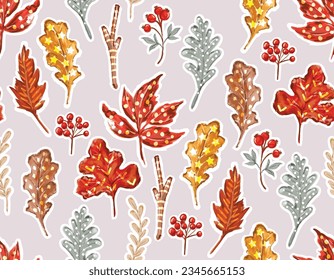 Fall  Autumn seamless pattern vector with Foliage Leaves Hand paint style background pattern Design for fashion , fabric, textile, wallpaper , wrapping and all prints 