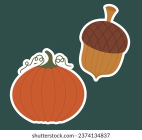 Fall and Autumn Season Holiday icon Vector Arts. Objects and stuffs around October Autumn Season with orange, brown, and green natural color resembling Fall season