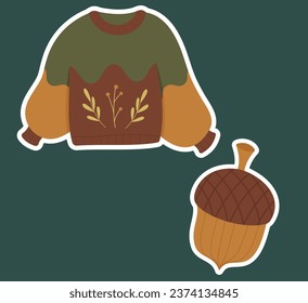 Fall and Autumn Season Holiday icon Vector Arts. Objects and stuffs around October Autumn Season with orange, brown, and green natural color resembling Fall season