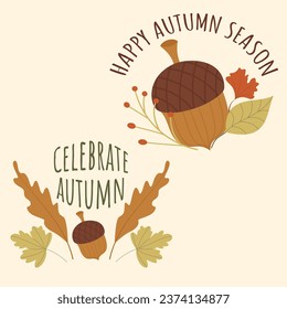 Fall and Autumn Season Holiday icon Vector Arts. Objects and stuffs around October Autumn Season with orange, brown, and green natural color resembling Fall season