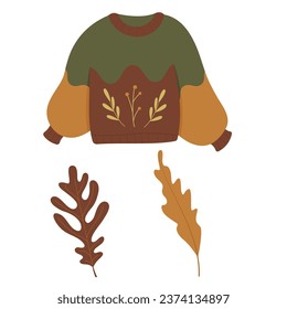 Fall and Autumn Season Holiday icon Vector Arts. Objects and stuffs around October Autumn Season with orange, brown, and green natural color resembling Fall season