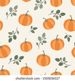 Fall and autumn season seamless pattern. Hand drawn scandinavian style repeated background texture for fabric, textile, wrapping paper, wallpaper surface design.