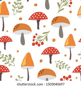 Fall and autumn season seamless pattern. Hand drawn scandinavian style repeated background texture for fabric, textile, wrapping paper, wallpaper surface design.