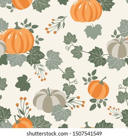 Fall and autumn season seamless pattern. Hand drawn scandinavian style repeated background texture for fabric, textile, wrapping paper, wallpaper surface design.