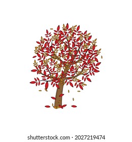 Fall autumn tree handdrawn illustration design template isolated 