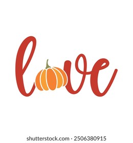 Diseño de tipografía de otoño - Ilustración vectorial de letras de otoño retro groovy - diseño de sublimación vintage de calabaza de amor