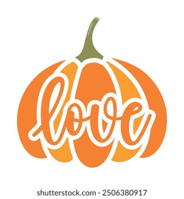 Diseño de tipografía de otoño - Ilustración vectorial de letras de otoño retro groovy - diseño de sublimación vintage de calabaza de amor