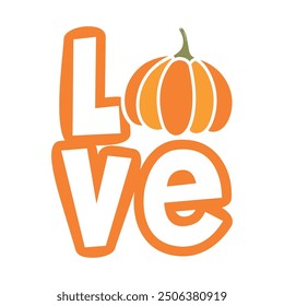 Diseño de tipografía de otoño - Ilustración vectorial de letras de otoño retro groovy - diseño de sublimación vintage de calabaza de amor