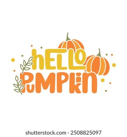 Diseño de tipografía de otoño - Ilustración vectorial de letras de otoño retro groovy - diseño de sublimación vintage de calabaza de hola