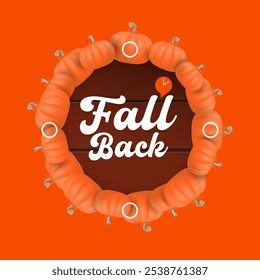 Fall Back 2024. El horario de verano termina el Anuncio con calabazas aisladas sobre fondo naranja.