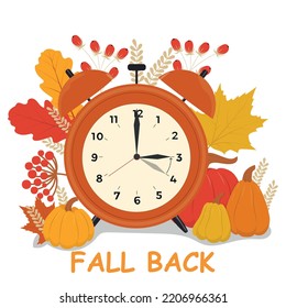 Fall Back concept. Clock change back one hour. Vector illustration