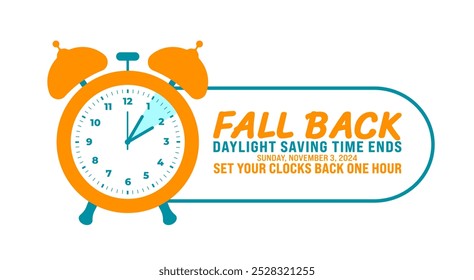 Fall Back Sommerzeit endet 2024 Hintergrund oder Banner Design-Vorlage. Fall Back Time 2024 wird jedes Jahr im November beobachtet. Stellen Sie Ihr Uhren-Banner mit einer Stunde zurück.