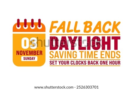 Fall Back daylight saving time ends 2024 background or banner design template. Fall Back Time 2024 is observed every year in November. Set Your Clock Back One Hour banner with clock.