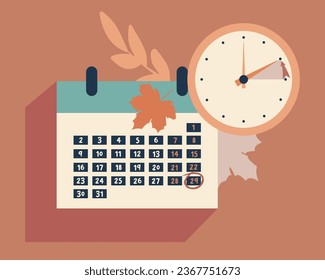 Fall Back in Europe 2023, ändern Sie die Uhr zurück eine Stunde, Daylight Saving Time Ends Web-Erinnerungsbanner. Uhren mit Pfeil drehen eine Stunde zurück. Minimalistische Vektorästhesie-Webbanner.
