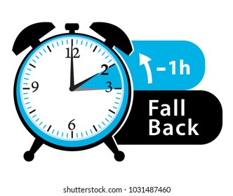 Fall back. Winter time alarm clock. Vector icon.