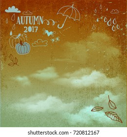 Fall Background - Abstract autumn backdrop with clouds and doodles