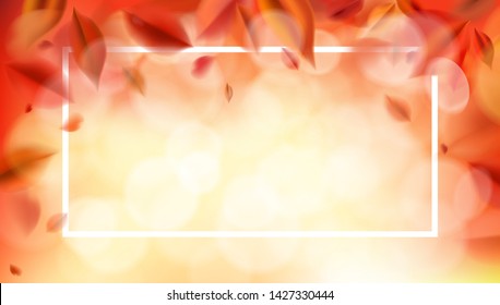 Fall background with blurred flying red leaves, autumn nature vector illustration