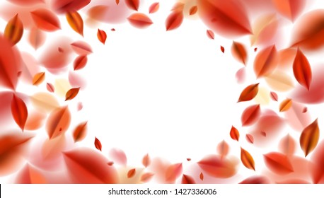 Fall background with blurred flying red leaves, autumn nature vector isolated design