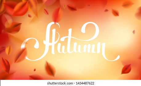 Fall background with blurred flying red leaves, autumn nature vector design