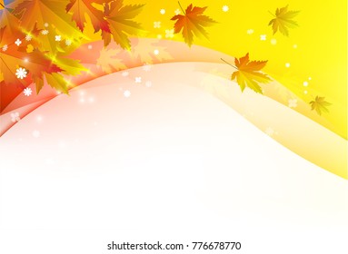 Fall background for orange season with collection of orange and yellow maple leaves falling and with empty or blank space for text. Vector illustration.