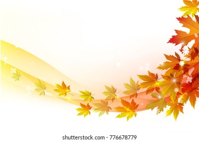 Fall background for orange season with collection of orange and yellow maple leaves falling and with empty or blank space for text. Vector illustration.