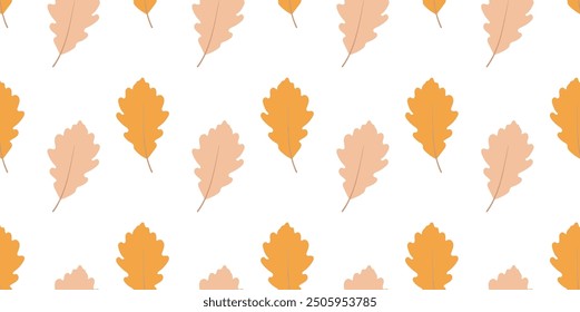 Fall Background. Seamless pattern. Autumn oak leaves on white background. For cover design, fabric, packaging. Vector graphics