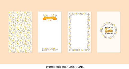 Fall backgrounds with autumn leaves and herbs. Set of editable templates for social networks and stories. Elegant fall floral layouts. Vector 10 EPS.
