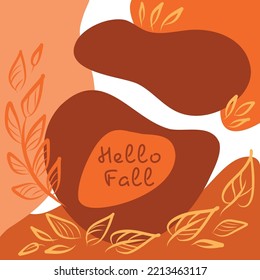 Fall banner. Autumn design with geometric shapes, leaves and wavy lines in orange and brown colors. Vector illustration. For poster, flyer, social media post or stories template, campaign, invitation